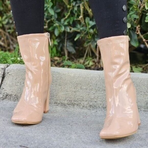 Women's Nude Chunky Heel Ankle Booties - Picture 3 of 5